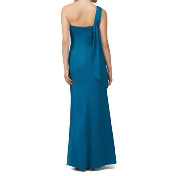 Rachel Zoe Draped Turquoise On Shoulder Kareen Gown Sz 8 - Picture 6 of 12